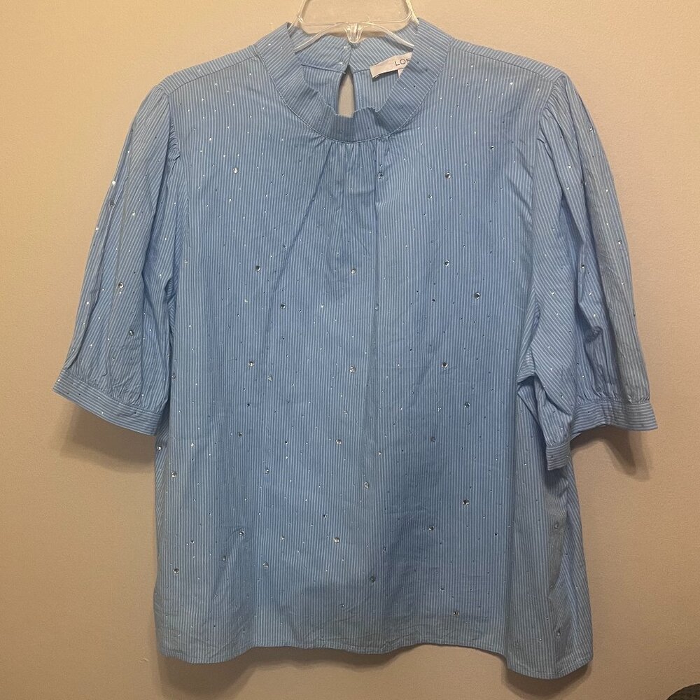 LOFT Blue Striped Blouse with Sparkle Details NWT Size XXL